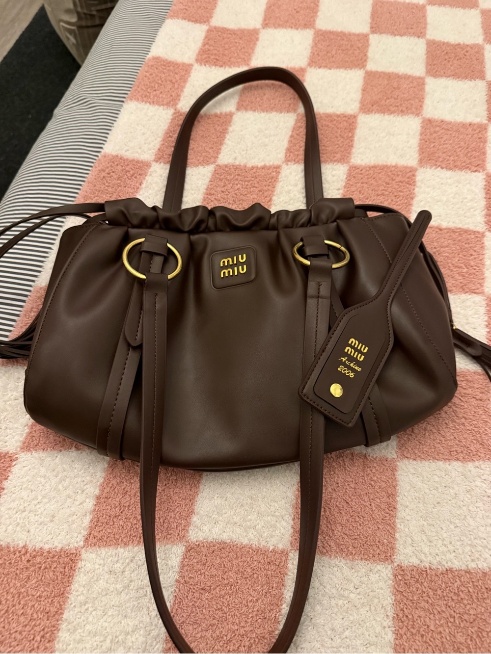 Miu Miu Chocolate Brown Leather Shoulder Bag with Gold Hardware